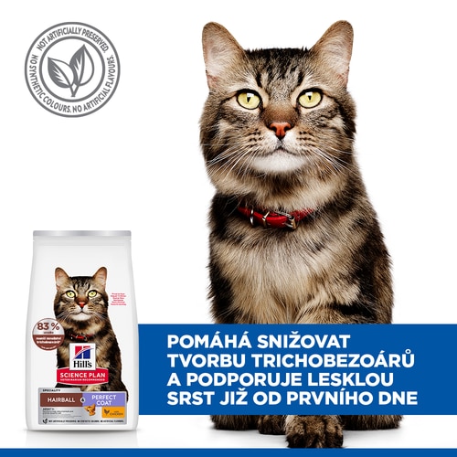 Hairball & Perfect Coat krmivo pro dospělé kočky Klíčová tvrzení