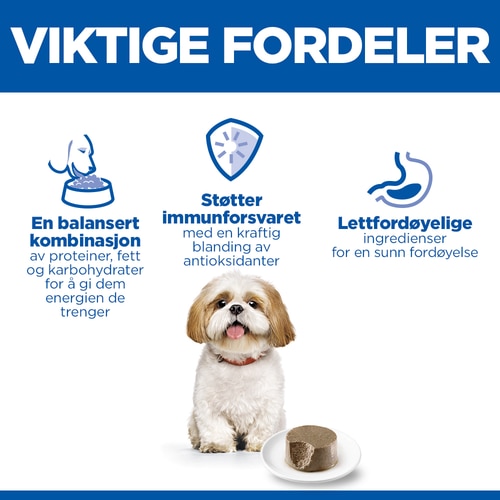Small & Mini Mature Adult hundefôr Hovedfordeler