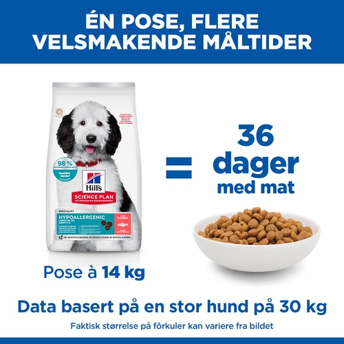 Hypoallergenic Large Breed Adult hundefôr med laks Marketing claim