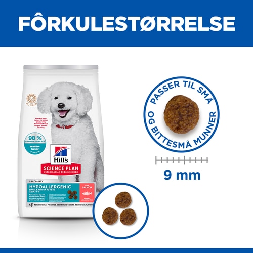 Hypoallergenic Small & Mini Adult hundefôr med laks Food Shot